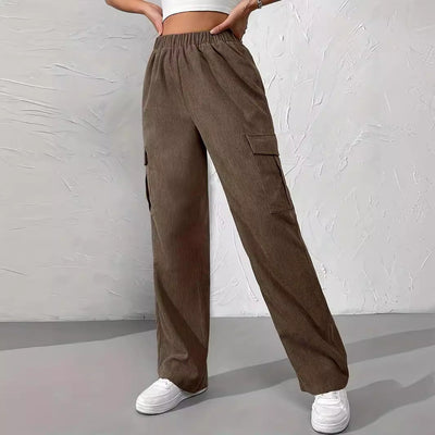 Heli | Herbst und Winter neue elastische Taille Cargo-Hosen Kord