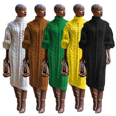 Elsbeth | Elegantes Rippstrick-Turtleneck-Midi-Kleid