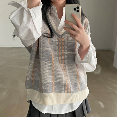 Annalena | Karierte Pullover-Weste mit V-Ausschnitt für Frauen