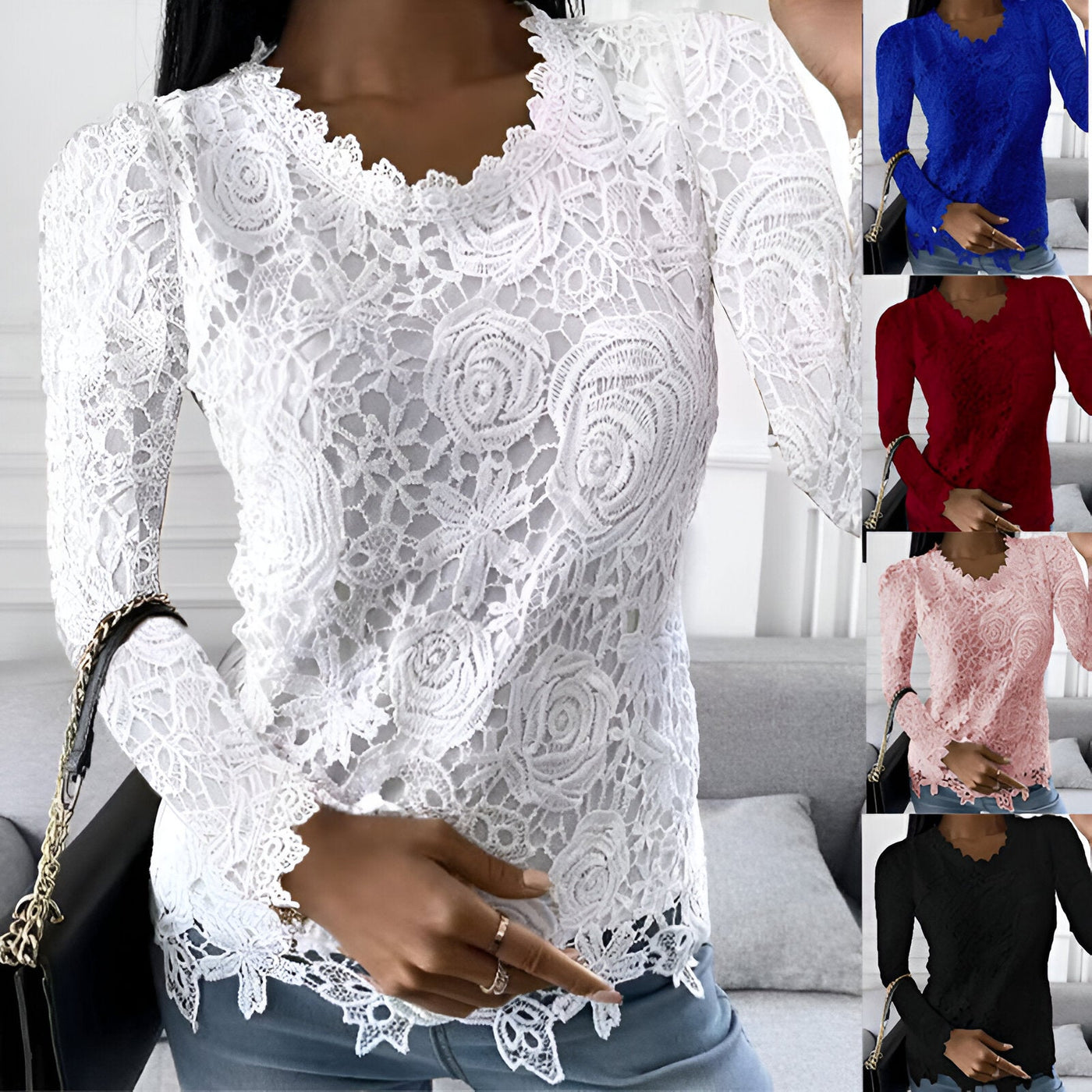 Ariana | Elegante Spitzen-Bluse mit langen Ärmeln