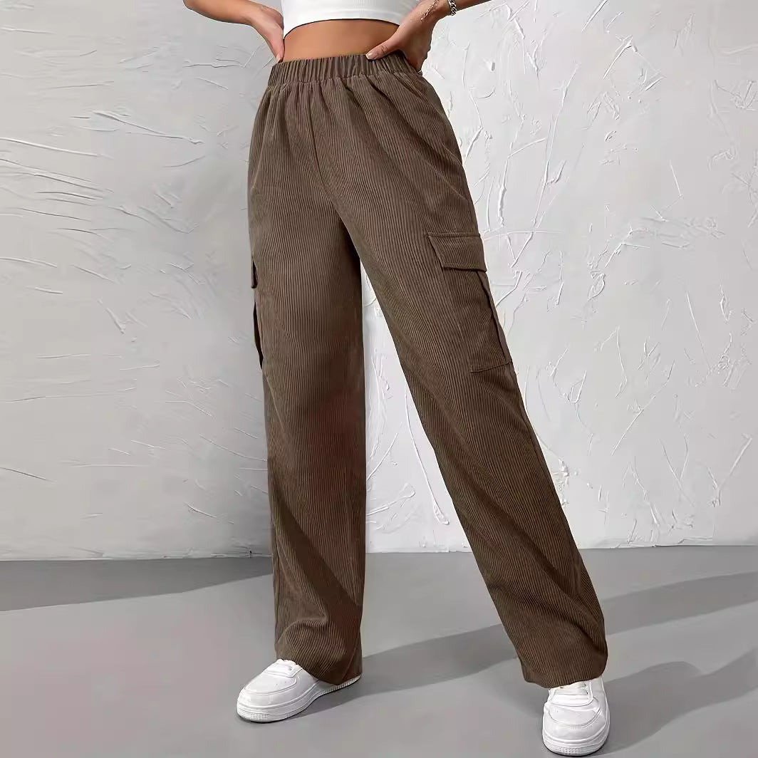 Heli | Herbst und Winter neue elastische Taille Cargo-Hosen Kord