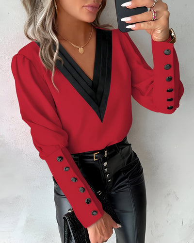 Maria | Elegante Bluse mit V-Ausschnitt und Farbblock-Design für einen mühelosen Stil