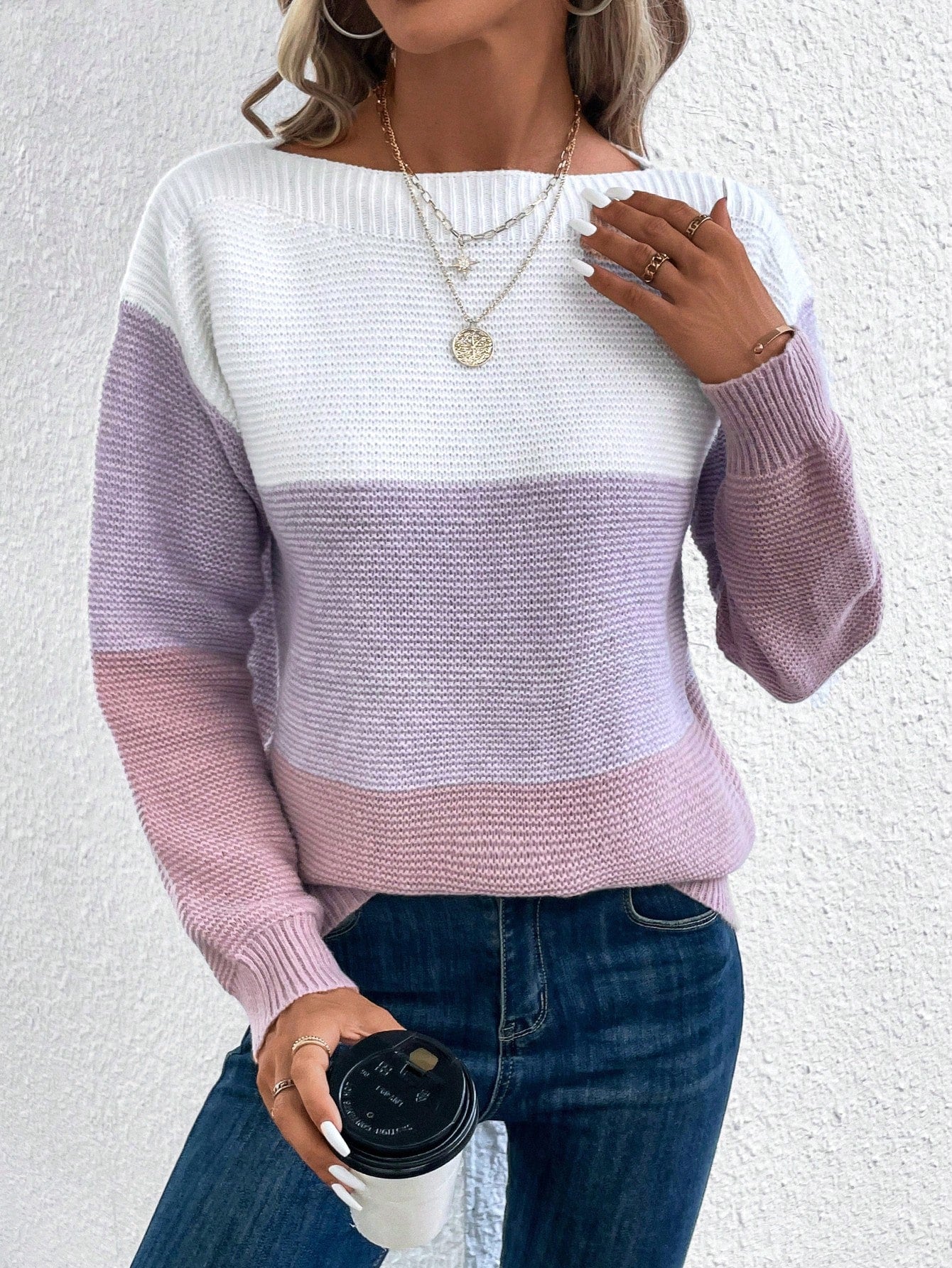Gali | Eleganter dreifarbiger Patchwork-Pullover für Frauen