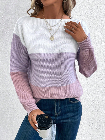 Gali | Eleganter dreifarbiger Patchwork-Pullover für Frauen