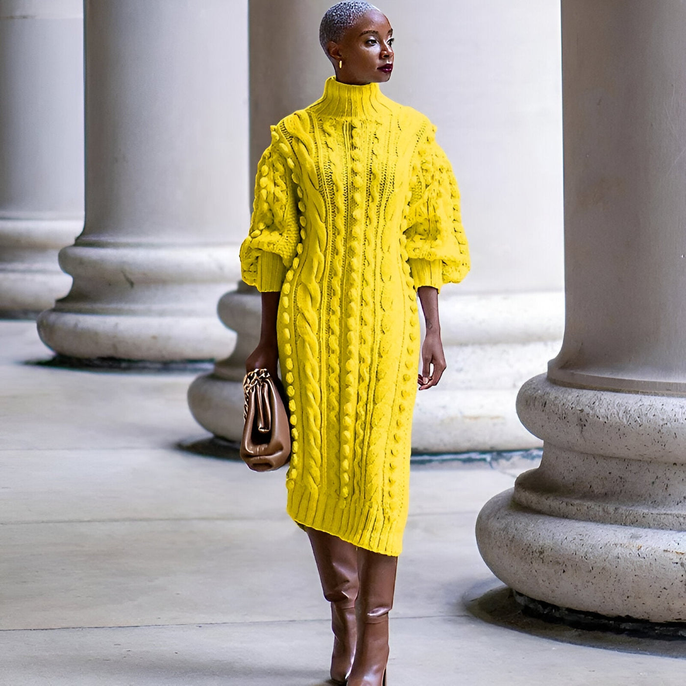 Elsbeth | Elegantes Rippstrick-Turtleneck-Midi-Kleid