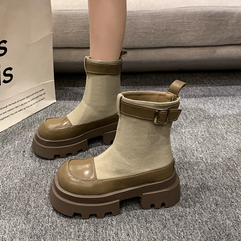 Jordan | Frauen Plattform Stiefeletten 2024 Herbst Canvas Quadrat Heels Schuhe