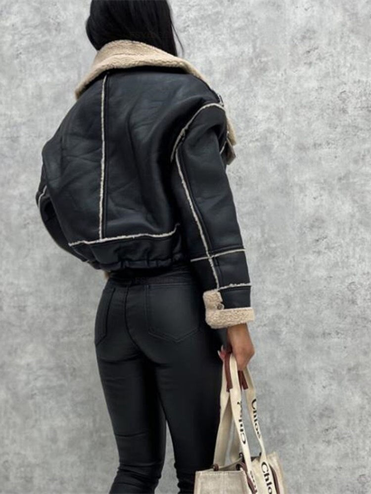 Inés® | Lederjacke mit warmer Wolle