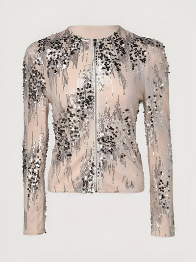 Edelgard | Glitzernde Pailletten-Blazer mit Reißverschluss