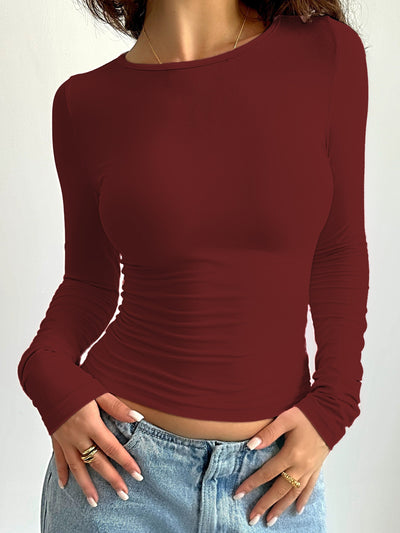Fabiola® | Solides T-Shirt mit Rundhalsausschnitt, lässiges Langarm-Top