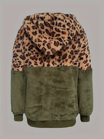 Petra |Leopard Druck Farbe Block Hoodie Sweatshirt für Frauen