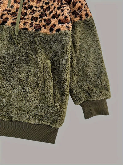 Petra |Leopard Druck Farbe Block Hoodie Sweatshirt für Frauen