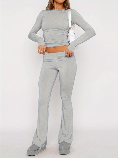 Elena® | Slim-Fit-Lounge-Set mit bauchfreiem Top und Schlaghose