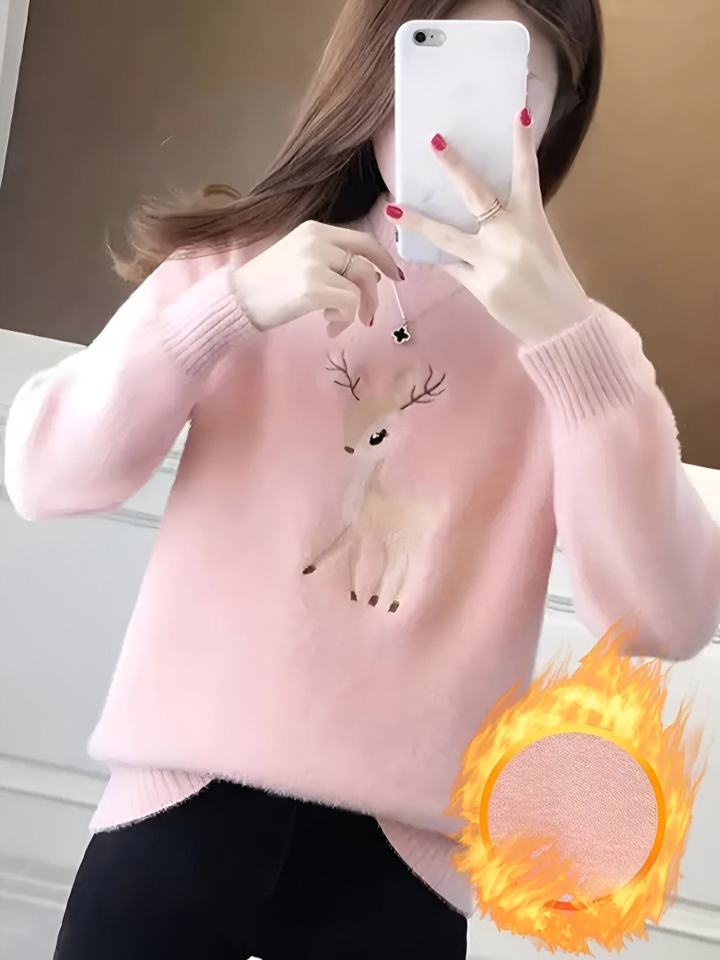 Annegret | Bequemer Mock-Neck-Pullover mit süßem Hirschmuster