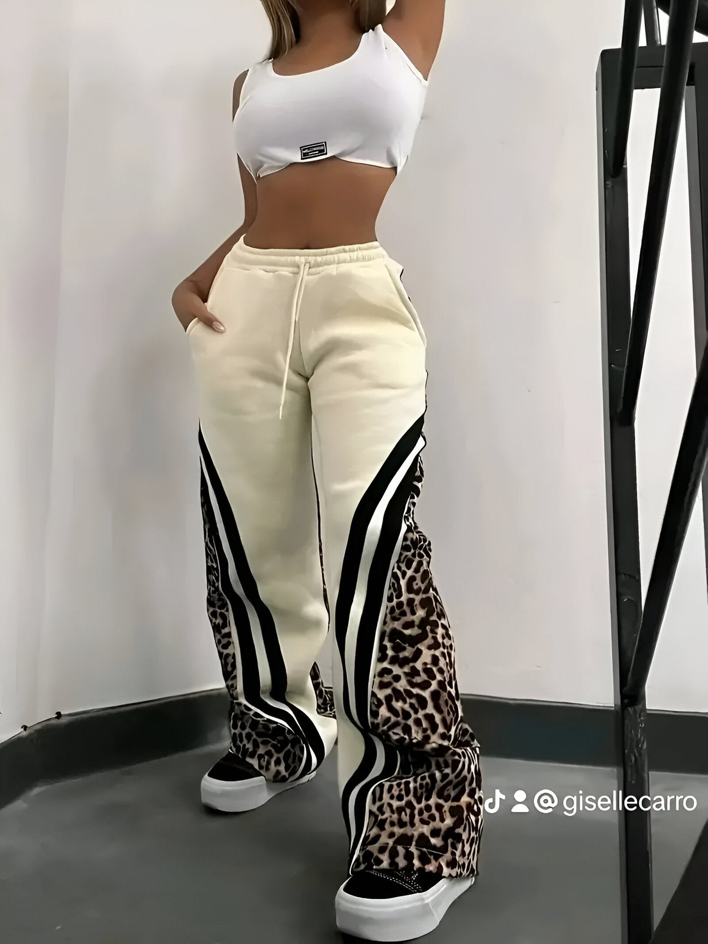 Rhea | Fleecegefütterte Leopard-Print Color-Block Freizeithose