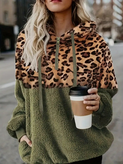 Petra |Leopard Druck Farbe Block Hoodie Sweatshirt für Frauen