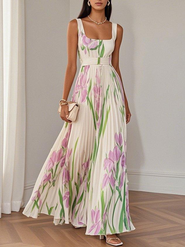 SOPHIE - LUXURIÖS PLISSIERTES MAXIKLEID MIT BLUMENMUSTER
