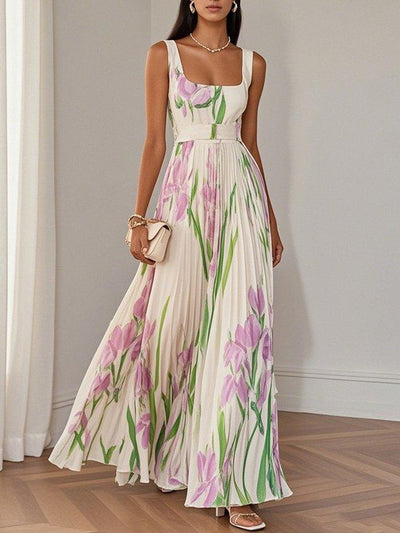 SOPHIE - LUXURIÖS PLISSIERTES MAXIKLEID MIT BLUMENMUSTER