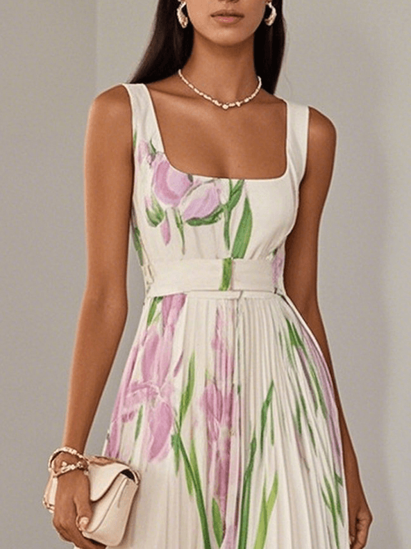 SOPHIE - LUXURIÖS PLISSIERTES MAXIKLEID MIT BLUMENMUSTER