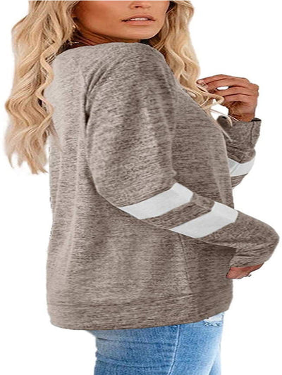 Jett | Damen Langarm Patchwork Rundhalsausschnitt lässig bedrucktes T-Shirt Top