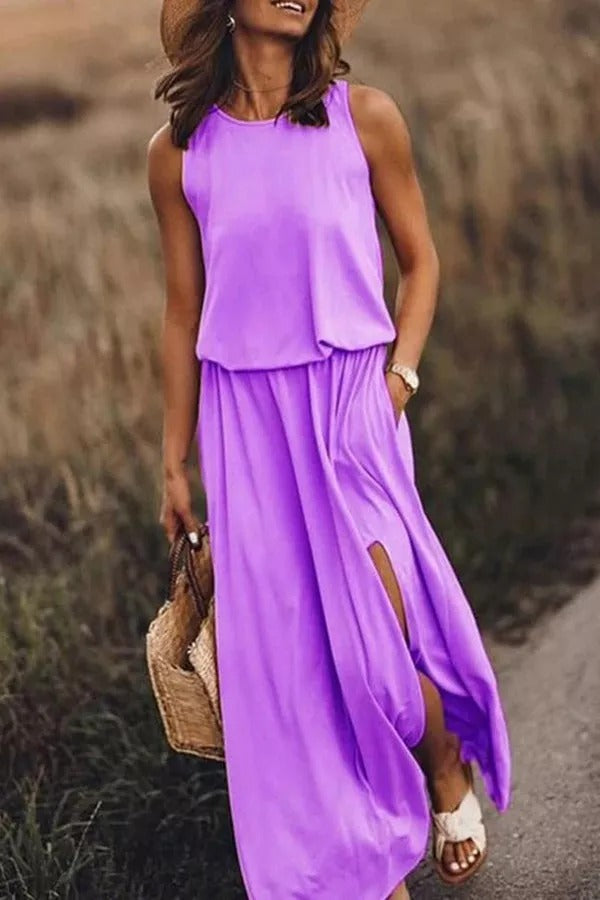 Lina | Fließendes Maxikleid mit Schlitz für mühelose Eleganz