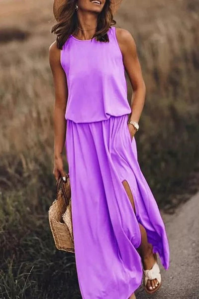 Lina | Fließendes Maxikleid mit Schlitz für mühelose Eleganz