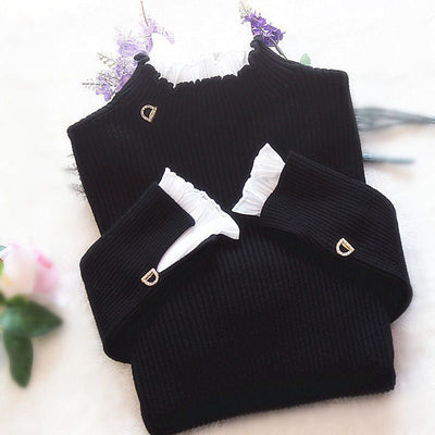 Dax | Rollkragenpullover für Frauen Koreanische Spitze