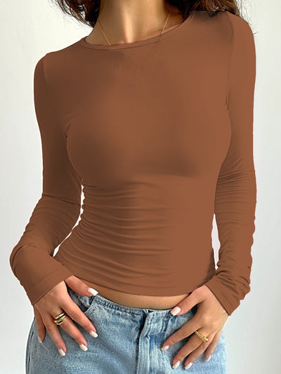 Fabiola® | Solides T-Shirt mit Rundhalsausschnitt, lässiges Langarm-Top