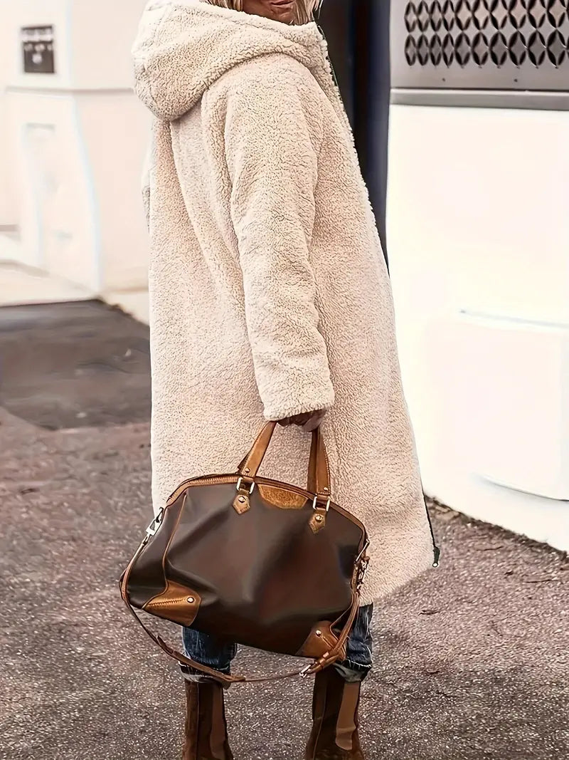 Arin - Beidseitig tragbare mittellange Strickjacke mit Kapuze für Frauen