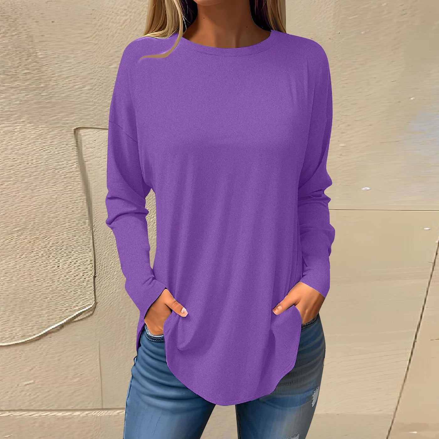 Celia | Einfache Hemden mit Rundhalsausschnitt und Langarmpullover