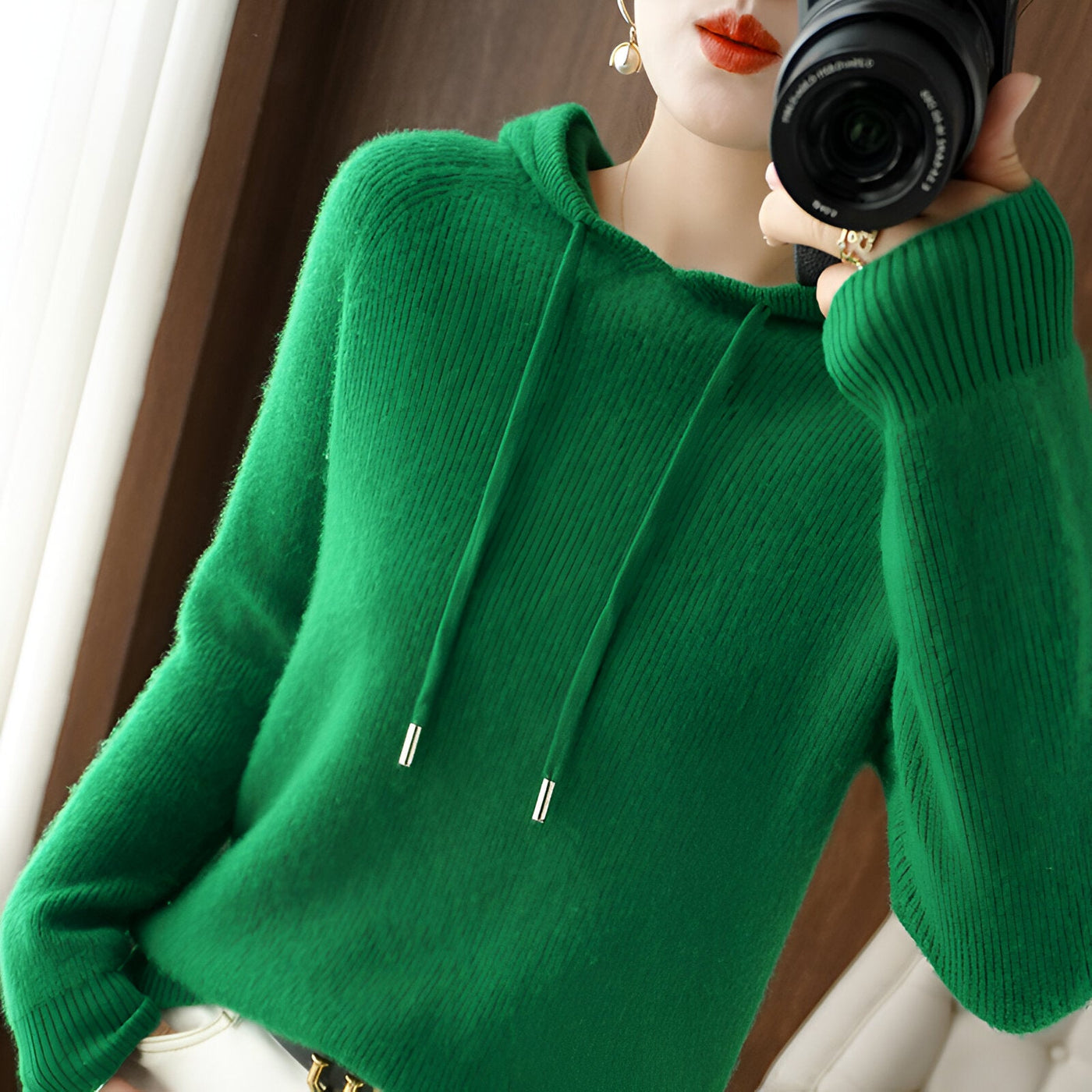 Sina | Kuscheliger Kaschmir-Wollmischung Kapuzen-Pullover-Mantel
