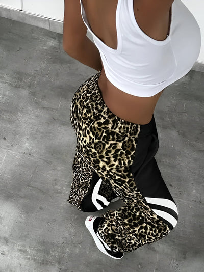 Rhea | Fleecegefütterte Leopard-Print Color-Block Freizeithose