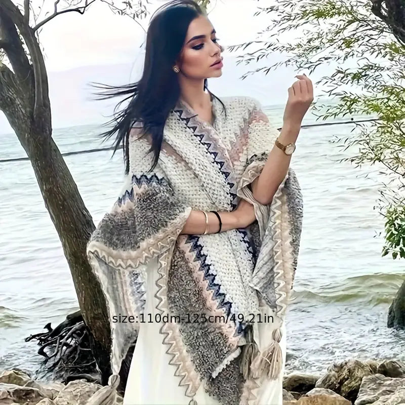 Frankie | Vintage Wavy Striped Knitted Scarf Tassel Vest