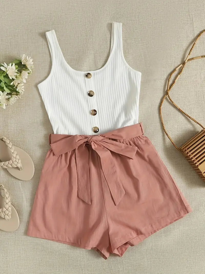 Lily | Lässiger ärmelloser Damen-Romper mit Knopfdetails
