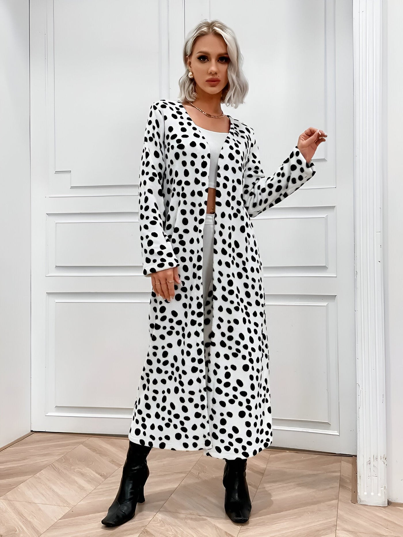 Cornelia | Dalmatiner-Muster Midi-Cardigan