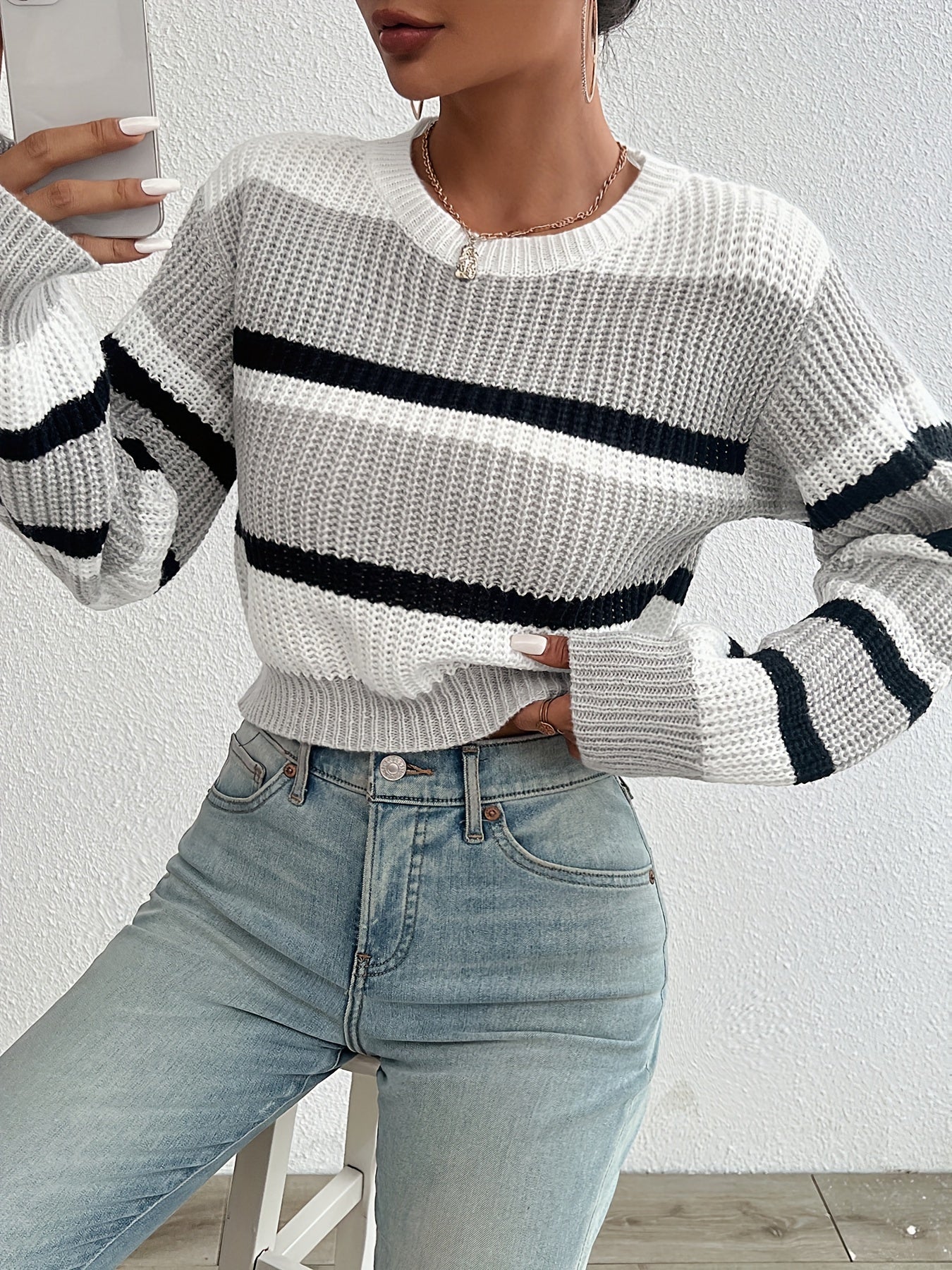 Estrella® | Kurz geschnittener Strickpullover im Colorblock-Design