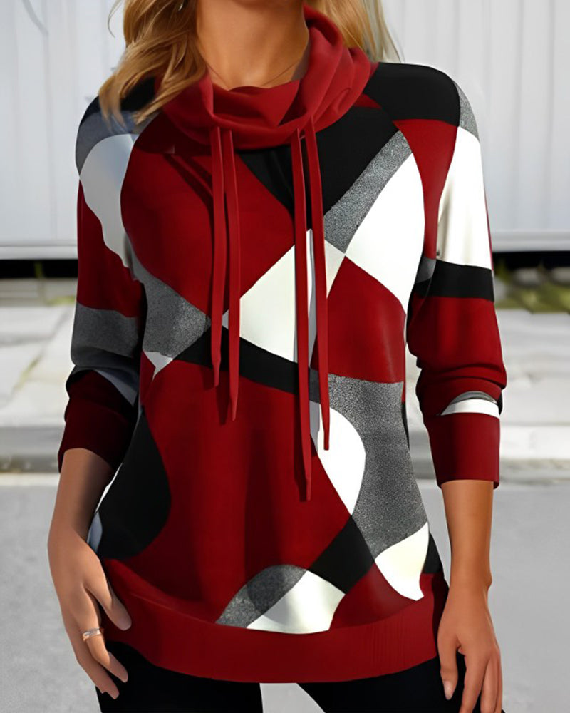 Damen Kapuzenpullover mit geometrischem Drucken | Lange Ärmel