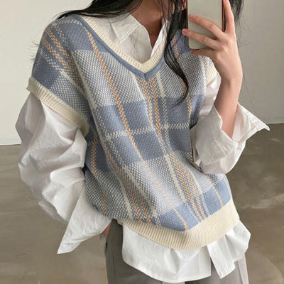 Annalena | Karierte Pullover-Weste mit V-Ausschnitt für Frauen