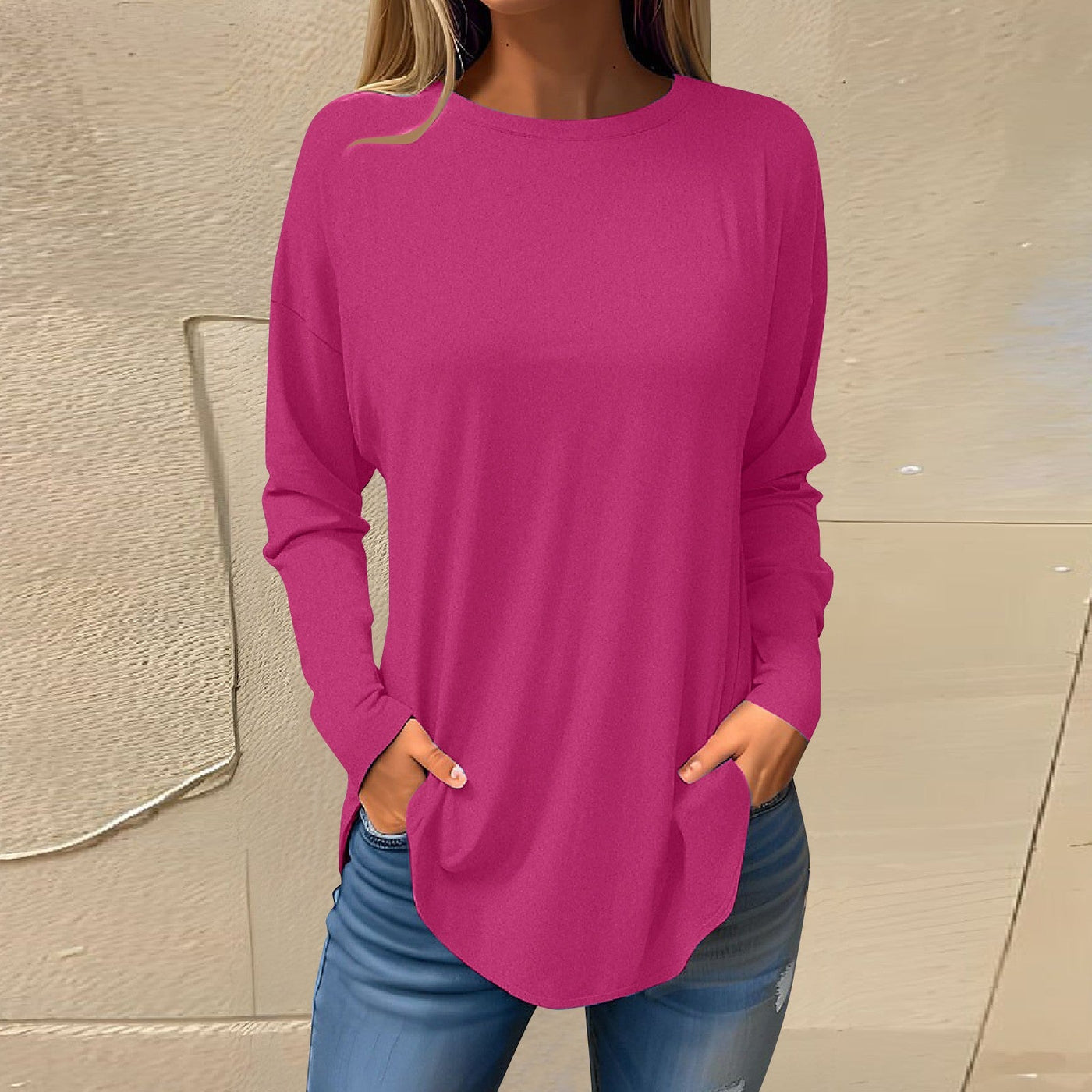 Celia | Einfache Hemden mit Rundhalsausschnitt und Langarmpullover