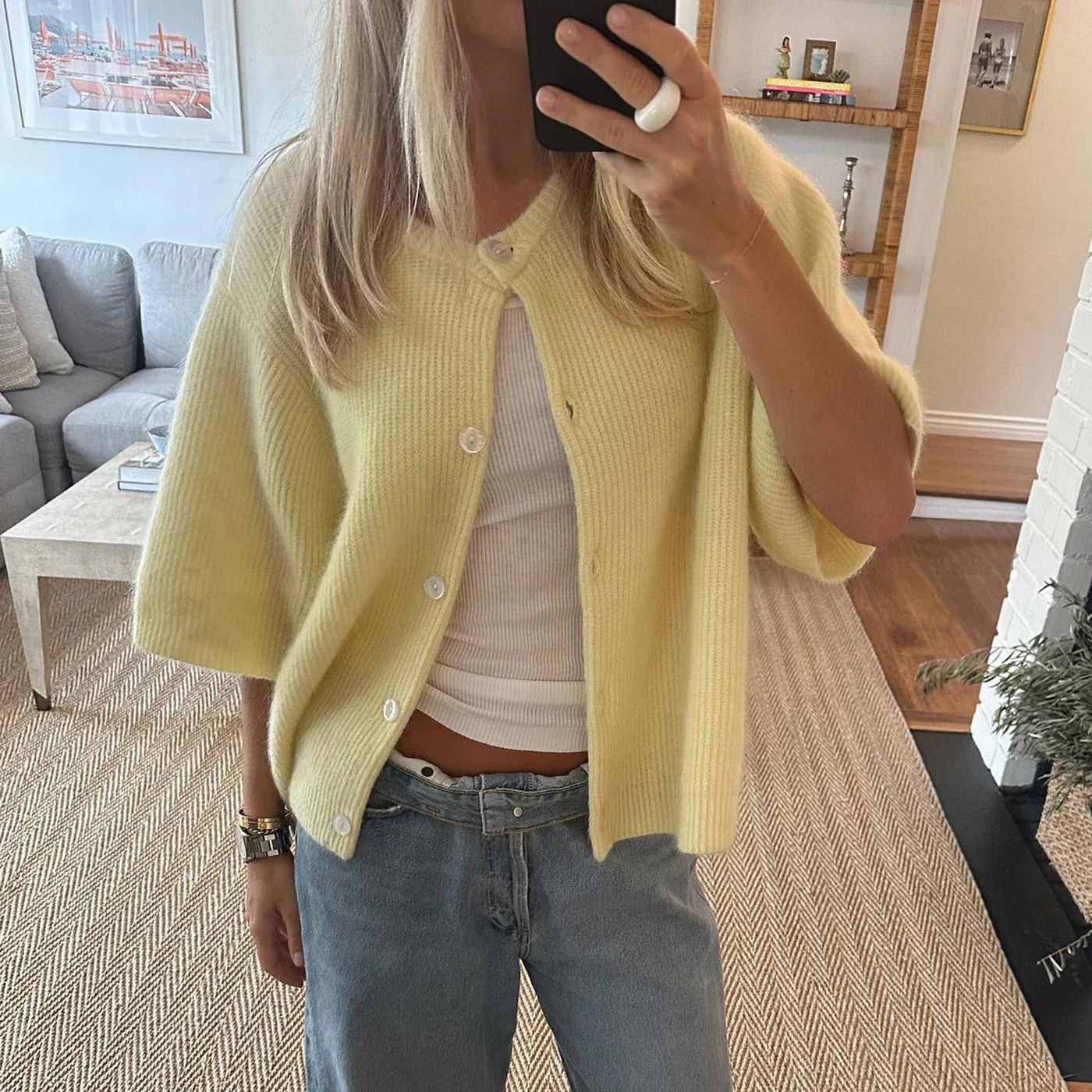 Mikai | Rundhalsausschnitt Kurzarm-Strickjacke Streetwear