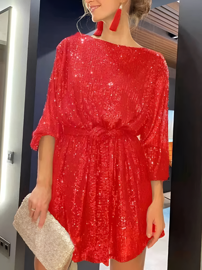 Frieda | Minikleid mit runder Ausschnitt und Perlenriemen