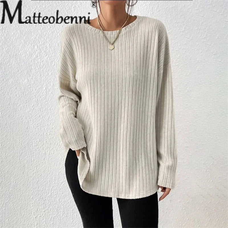 Matteobenni | Eleganter Pullover mit Grubenstreifen für Frauen
