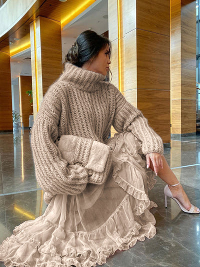Baur Modehaus | Damen-Strickpullover mit Oversize-Rollkragen und Ballonärmeln