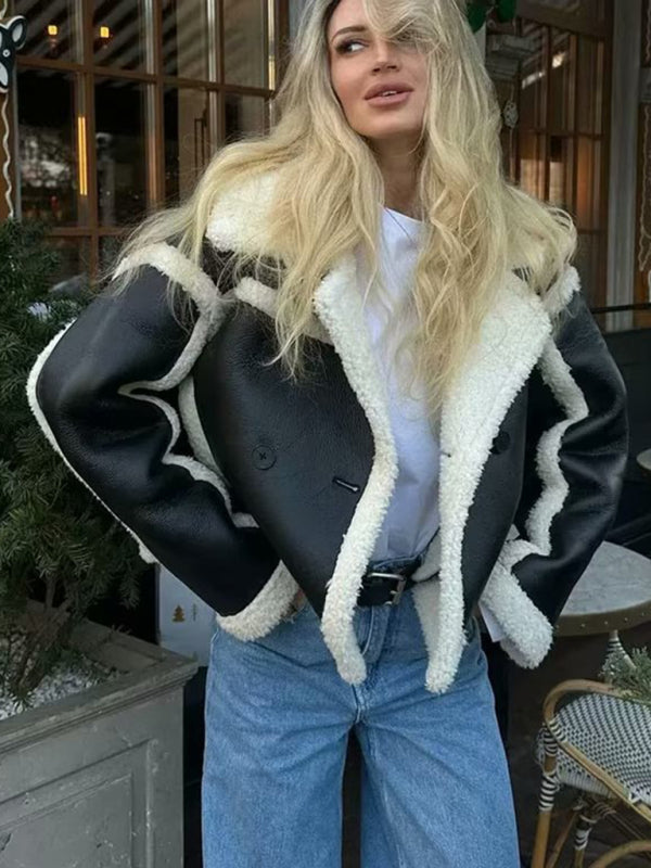 Baur Modehaus | Modisch Damen-Pilotjacke mit Lammfellimitat und Kontrastnähten