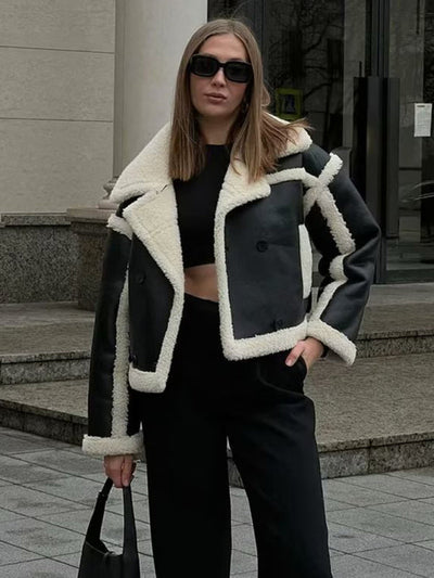 Baur Modehaus | Modisch Damen-Pilotjacke mit Lammfellimitat und Kontrastnähten