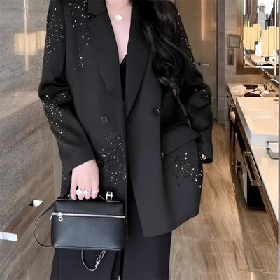 Olli | Funkelnde Eleganz – Strass Schwarzer Blazer