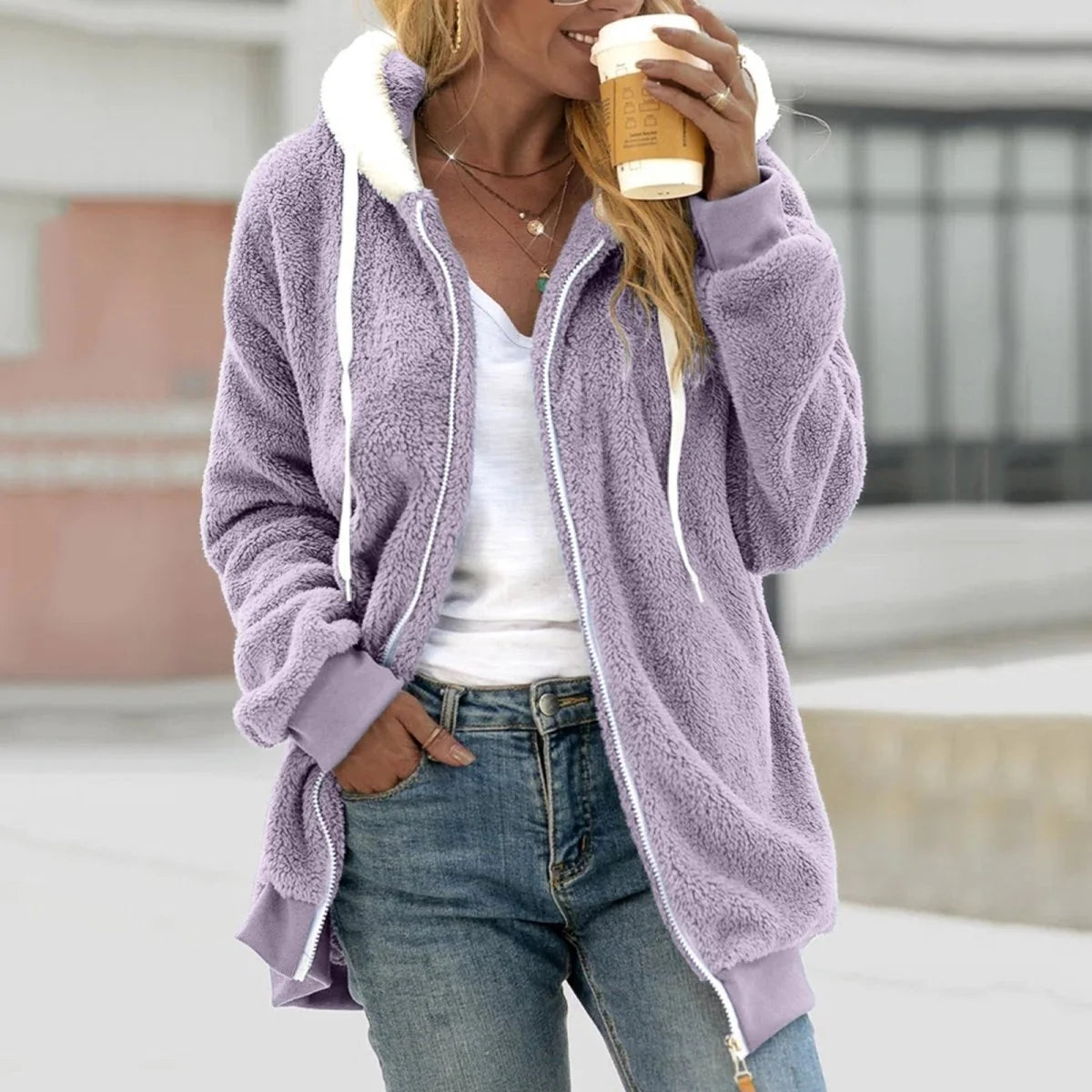 Jade® | Übergroße Fluffly-Reißverschlussjacke