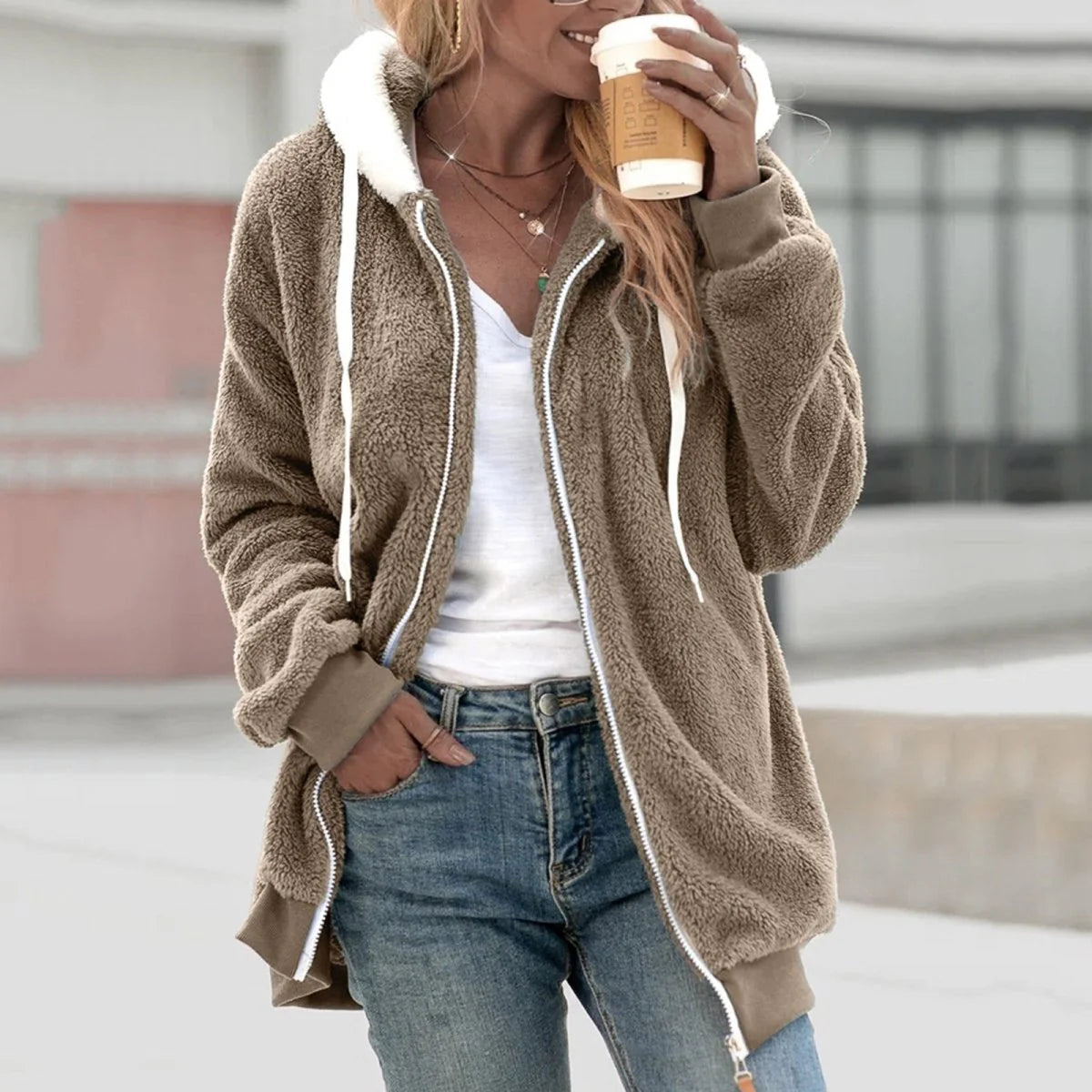 Jade® | Übergroße Fluffly-Reißverschlussjacke