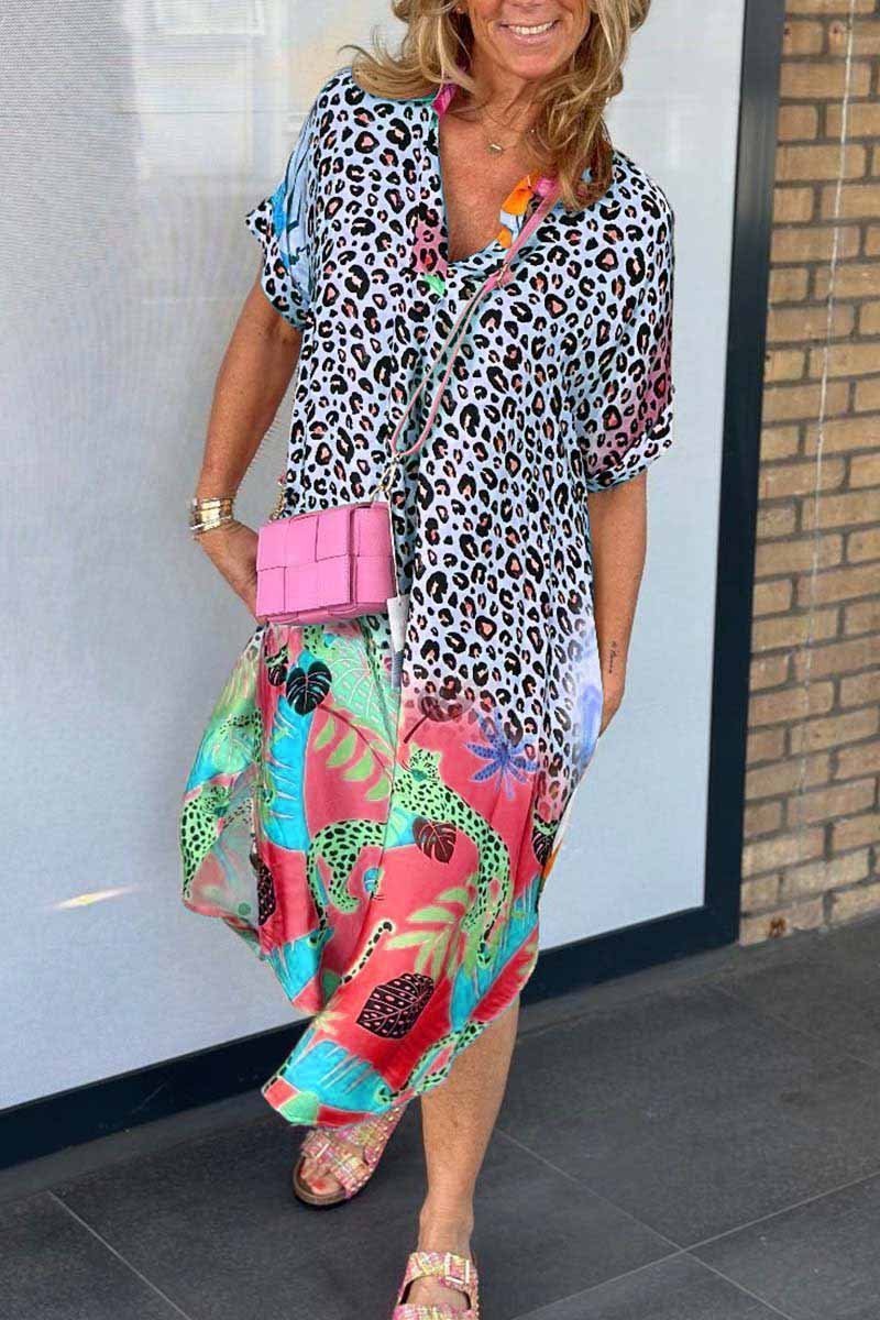 Lässiges Kleid mit Leopardenmuster und kurzen Ärmeln Acel