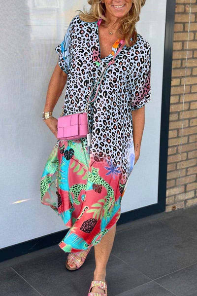 Lässiges Kleid mit Leopardenmuster und kurzen Ärmeln Acel