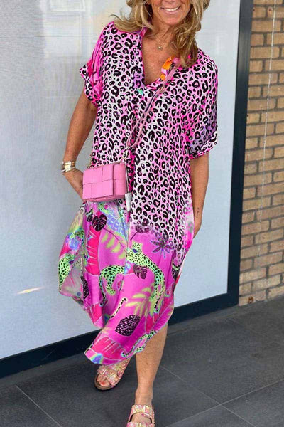 Lässiges Kleid mit Leopardenmuster und kurzen Ärmeln Acel